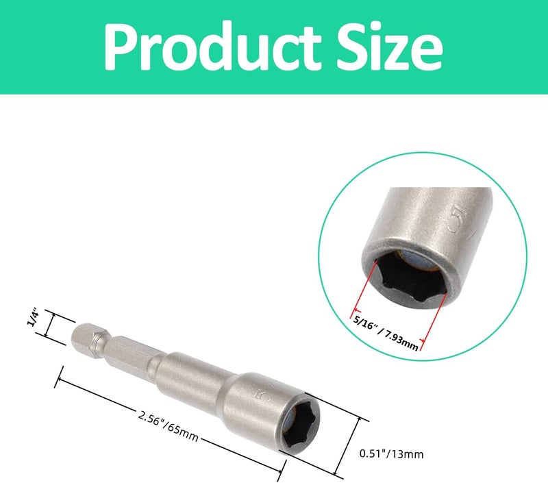 YiiSeeJo 10 Pcs Hex Magnetic Power Hex 5/16 Inch, Drill Bit Nut Driver Magnetic Extension Socket, Quick Change Socket Nut Impact Driver for Electric Drill Power Tools - Image 2